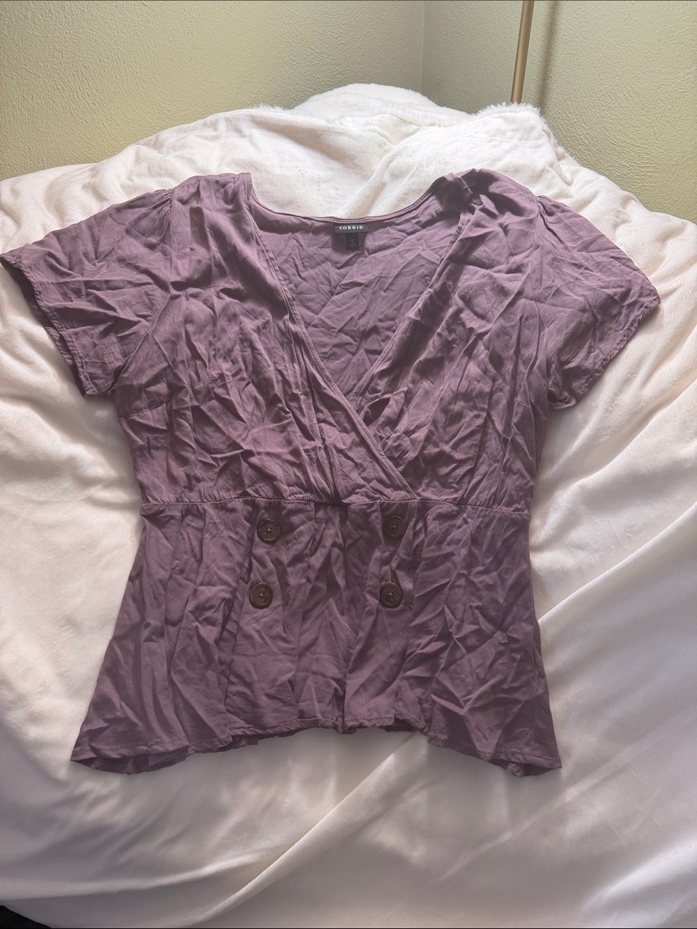 torrid Mauve Wrap-Style Short Sleeve Blouse